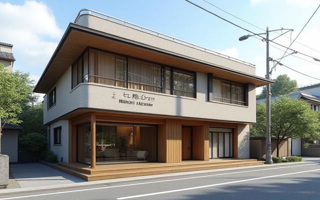 Exterior view of the Midori Takumi building in Osaka, with a subtle traditional Japanese facade.