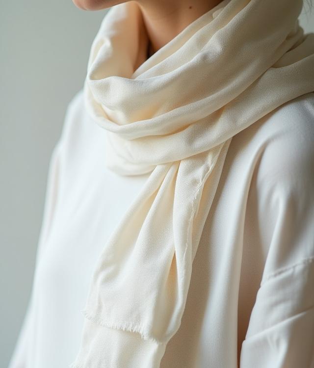 手織りのスカーフに縫い付けられた刺繍と小さな陶器の装飾品