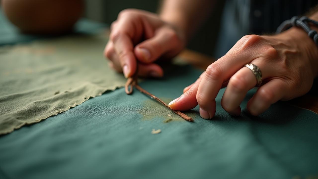 Artisan's hands working on a detailed craft project, close-up
