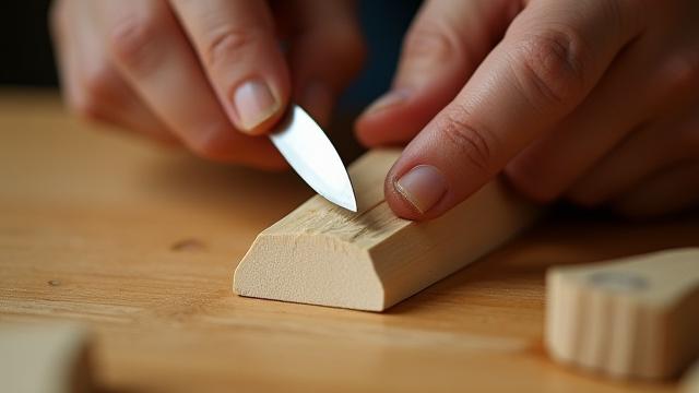 Hands demonstrating basic knife carving grips on wood