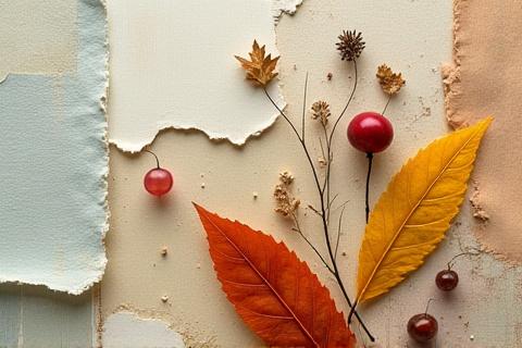 Mixed media artwork featuring textured paper collage elements