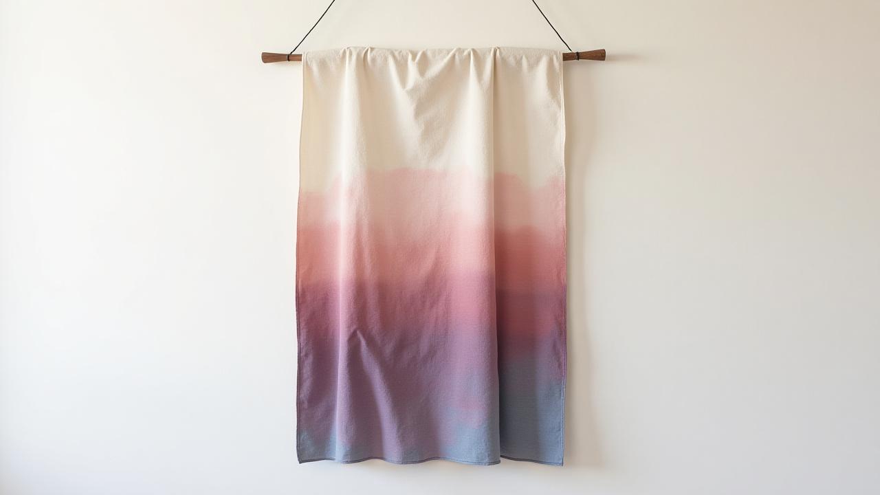 ミダーやインディゴ染料を使って繊細な色合いで染められたリネンの壁掛け