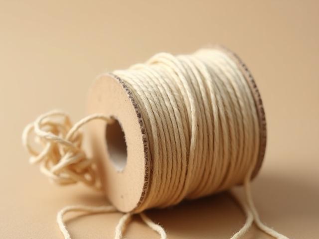 丁寧に巻かれた天然麻コードの生成りのスプール、質感豊かで穏やかな雰囲気。