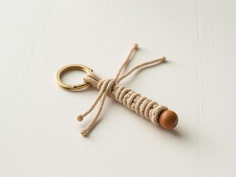 繊細なマクラメ編みのキーホルダー。