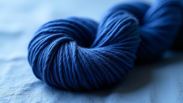 日本の藍染料の結晶と、深く鮮やかな藍色に染められた布地