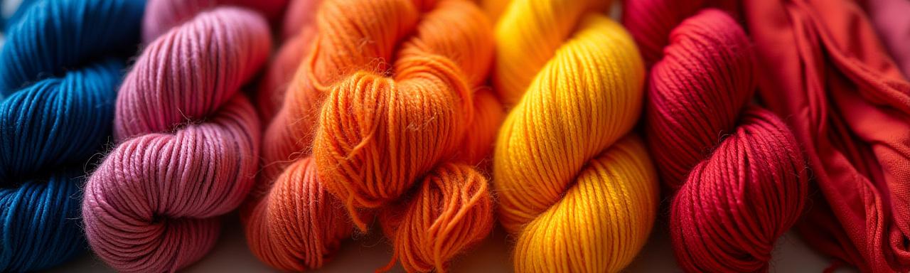 Vibrant array of naturally dyed yarn skeins and fabric swatches shimmering in natural light.