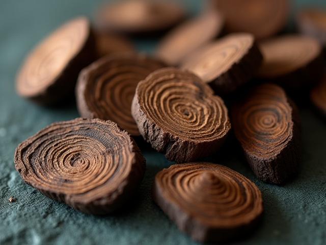 屋久杉の繊細な木片のクローズアップ、独特の木目が見える